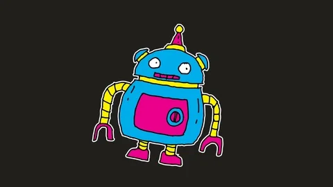 Kids drawing black screen with theme of robot Stock Footage 111611992