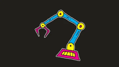 Kids drawing black screen with theme of robot hand Stock Footage 111612075