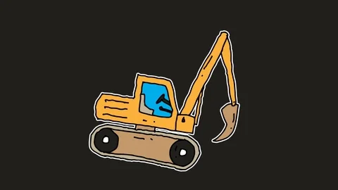 Kids drawing black screen with theme of backhoe Stock Footage 111612489