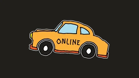 Kids drawing black screen with theme of online taxi Stock Footage 111859361