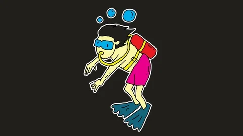 Kids drawing black screen with theme of diver Stock Footage 111859524