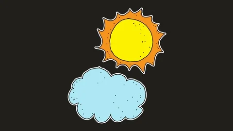Kids drawing black screen with theme of the sun behind the clouds Stock Footage 113267006