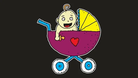 Kids drawing black screen with theme of baby stroller Video stock 113267092