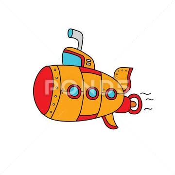 Kids drawing Cartoon Yellow Submarine with periscope,underwater ship ...