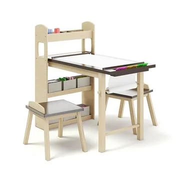 Kids Drawing Desk with Stools 3D Model