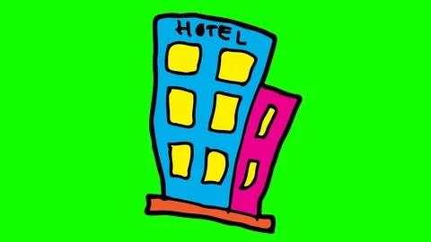 Kids drawing green Background with theme of hotel Stock Footage 103186958