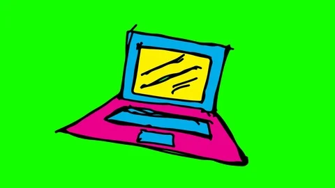 Kids drawing green screen with theme of laptop Stock Footage 100839371