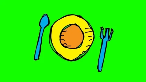 Kids drawing green screen with theme of eat Stock Footage 100899218