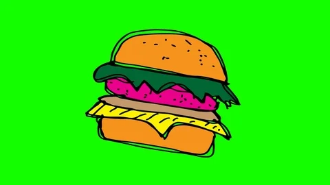 Kids drawing green screen with theme of burger Stock Footage 100899638