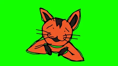 Kids drawing green screen with theme of cat Stock Footage 101184633