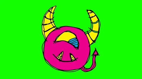 Kids drawing green screen with theme of one eye Devil Stock Footage 101186777