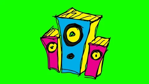 Kids drawing green screen with theme of sound system Stock Footage 101193819