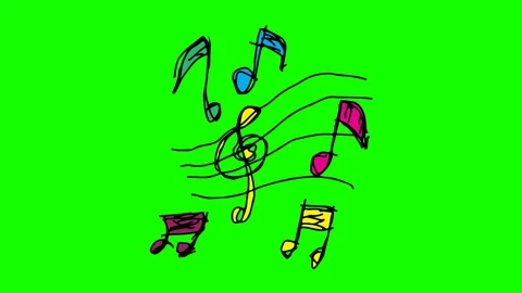 Kids drawing green screen with theme of music Видео 101194483