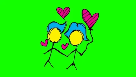 Kids drawing green screen with theme of dating Stock Footage 101844240