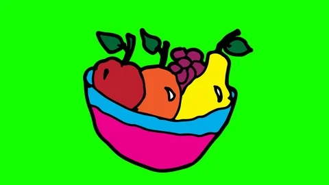 Kids drawing green screen with theme of fruits Stock Footage 103235556