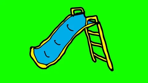 Kids drawing green screen with theme of child slides Stock Footage 103409213