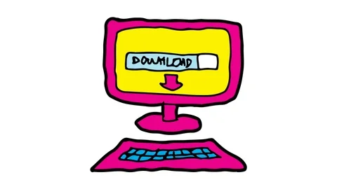 Kids drawing green screen with theme of computer download Stock Footage 103411646