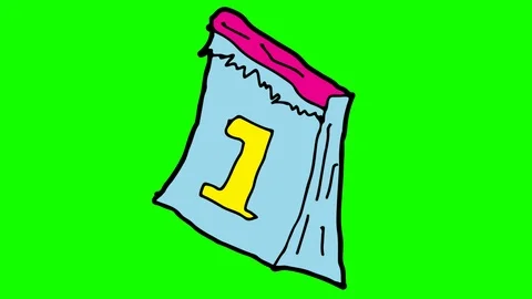 Kids drawing green screen with theme of 1st calendar Stock Footage 103412375