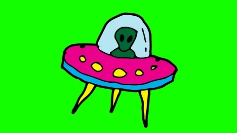 Kids drawing green screen with theme of UFO Video stock 105062779