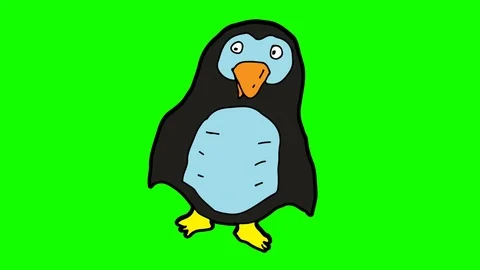 Kids drawing green screen with theme of Penguin Stock Footage 105451640