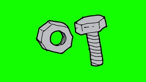 Kids drawing green screen with theme of nut and bolt Stock Footage 106851099