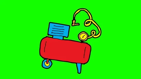 Kids drawing green screen with theme of compressor Stock Footage 107054191