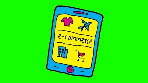 Kids drawing green screen with theme of e commerce Stock Footage 107829679