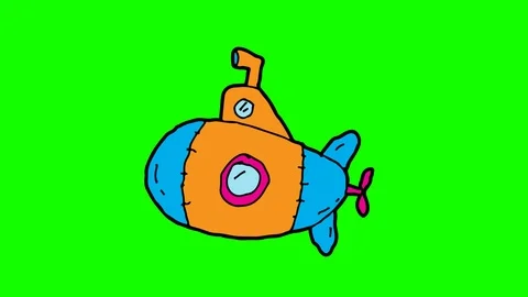 Kids drawing green screen with theme of submarine Stock Footage 110887429