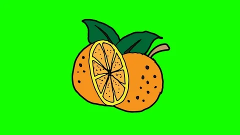 Kids drawing green screen with theme of orange Stock Footage 111859264