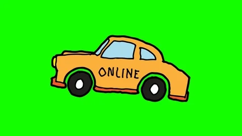 Kids drawing green screen with theme of online taxi Stock Footage 111859356