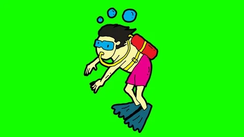 Kids drawing green screen with theme of diver Stock Footage 111859517