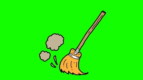 Kids drawing green screen with theme of broom Stock Footage 112693086