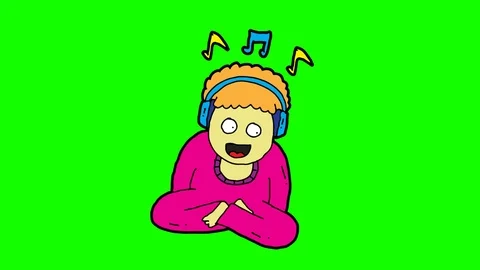 Kids drawing green screen with theme of listening to music Stock Footage 112693415