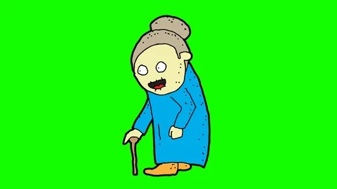 Kids drawing green screen with theme of grandma walks Video stock 113266137