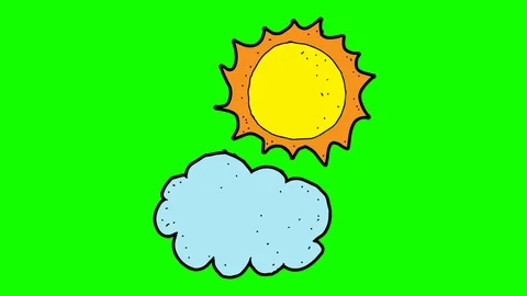 Kids drawing green screen with theme of the sun behind the clouds Video stock 113266945
