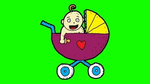 Kids drawing green screen with theme of baby stroller Video stock 113267074