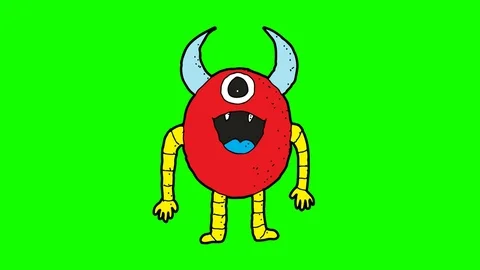 Kids drawing green screen with theme of Devil Stock Footage 113504162