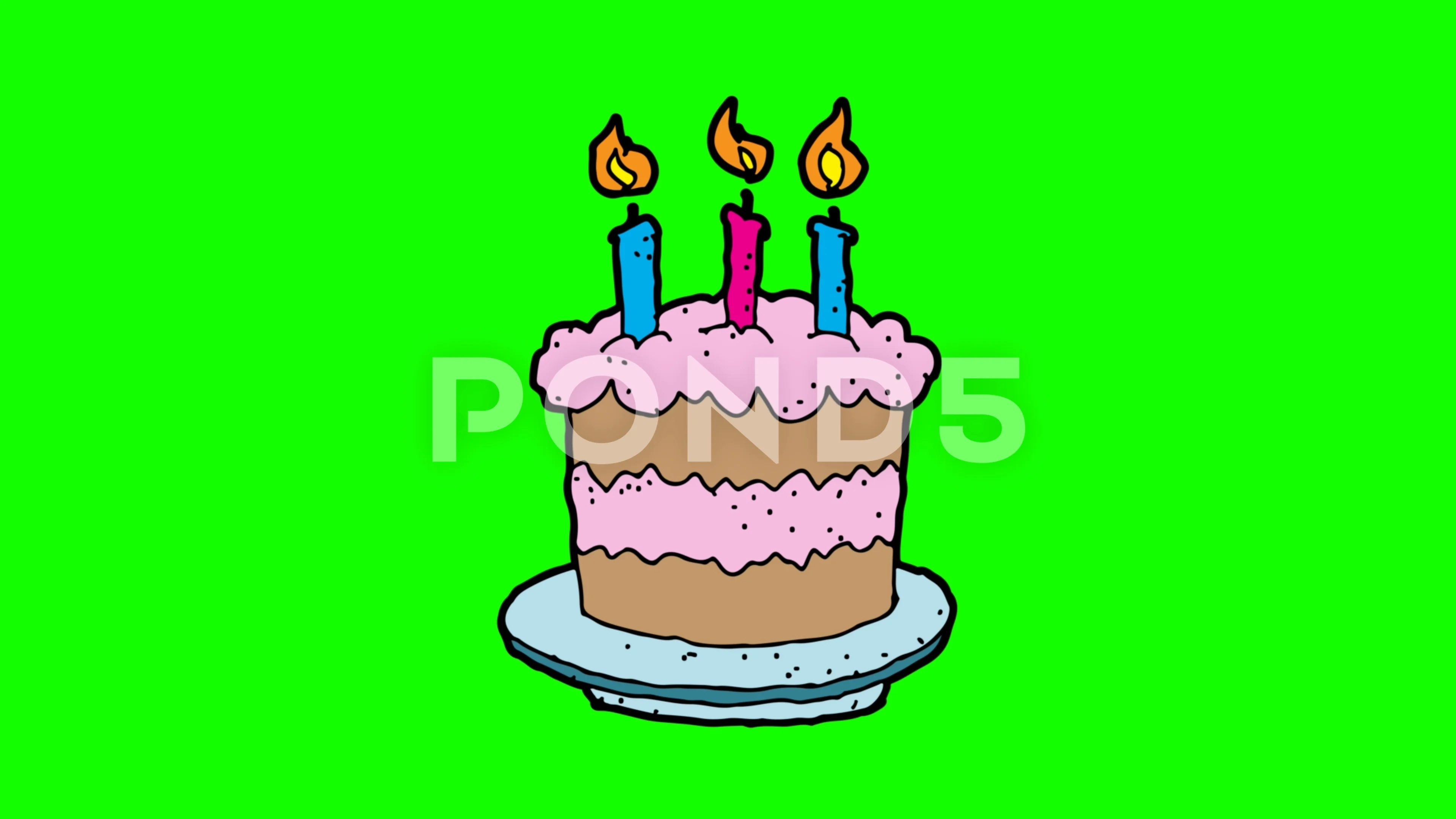Cake with the number 3 lighted candle. Chroma key. Green Screen. Isolated  Stock Video Footage - Alamy
