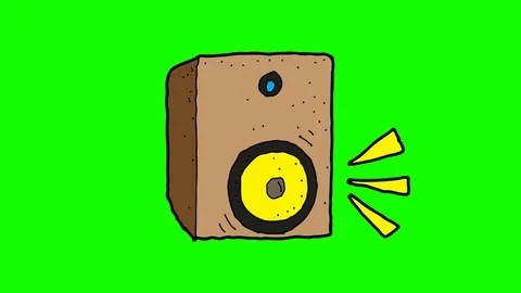 Kids drawing green screen with theme of speaker sound system Stock Footage 113504474