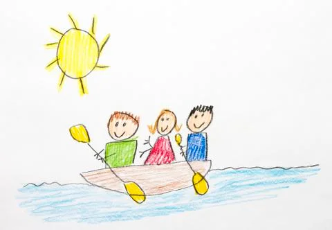 Kids Drawing of kayaking Stock Illustration
