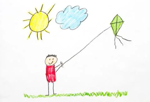 Kids Drawing Kite Stock Illustration