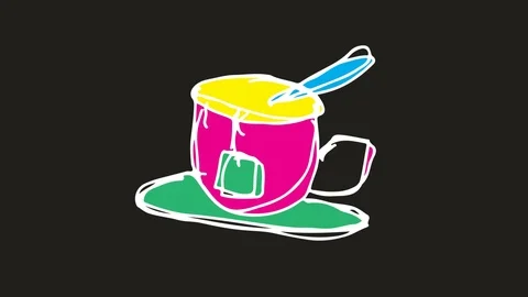 Kids drawing symbol black screen with theme of  tea Stock Footage 100836724