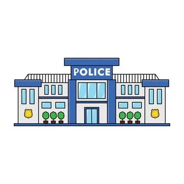 Kids drawing Vector illustration Building of Police station flat cartoon is.. Ilustración de archivo