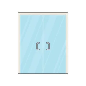 Kids drawing Vector illustration double entry glass door Isolated on White .. Illustration