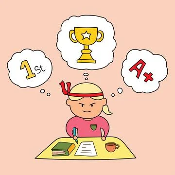 Kids drawing vector of a student study hard to become the top student Stock Illustration