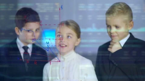 The kids drawing on the virtual board Vídeo Stock 76267472