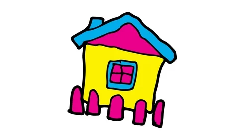 Kids drawing white screen with theme of house Stock Footage 103235109