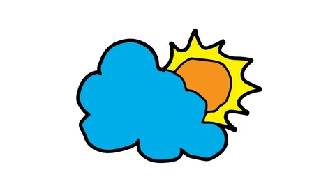 Kids drawing white screen with theme of the sun is cloudy Stock Footage 103409789