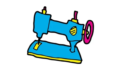 Kids drawing white screen with theme of sewing machine Stock Footage 103412087