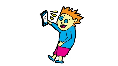 Kids drawing white screen with theme of selfie Stock Footage 105061707